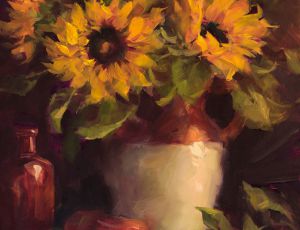 Brown Bottles and Sunflowers