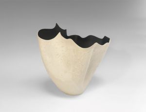 Sculpted Folded Vase w/Black Matte & Slip Trailing by Jean Elton